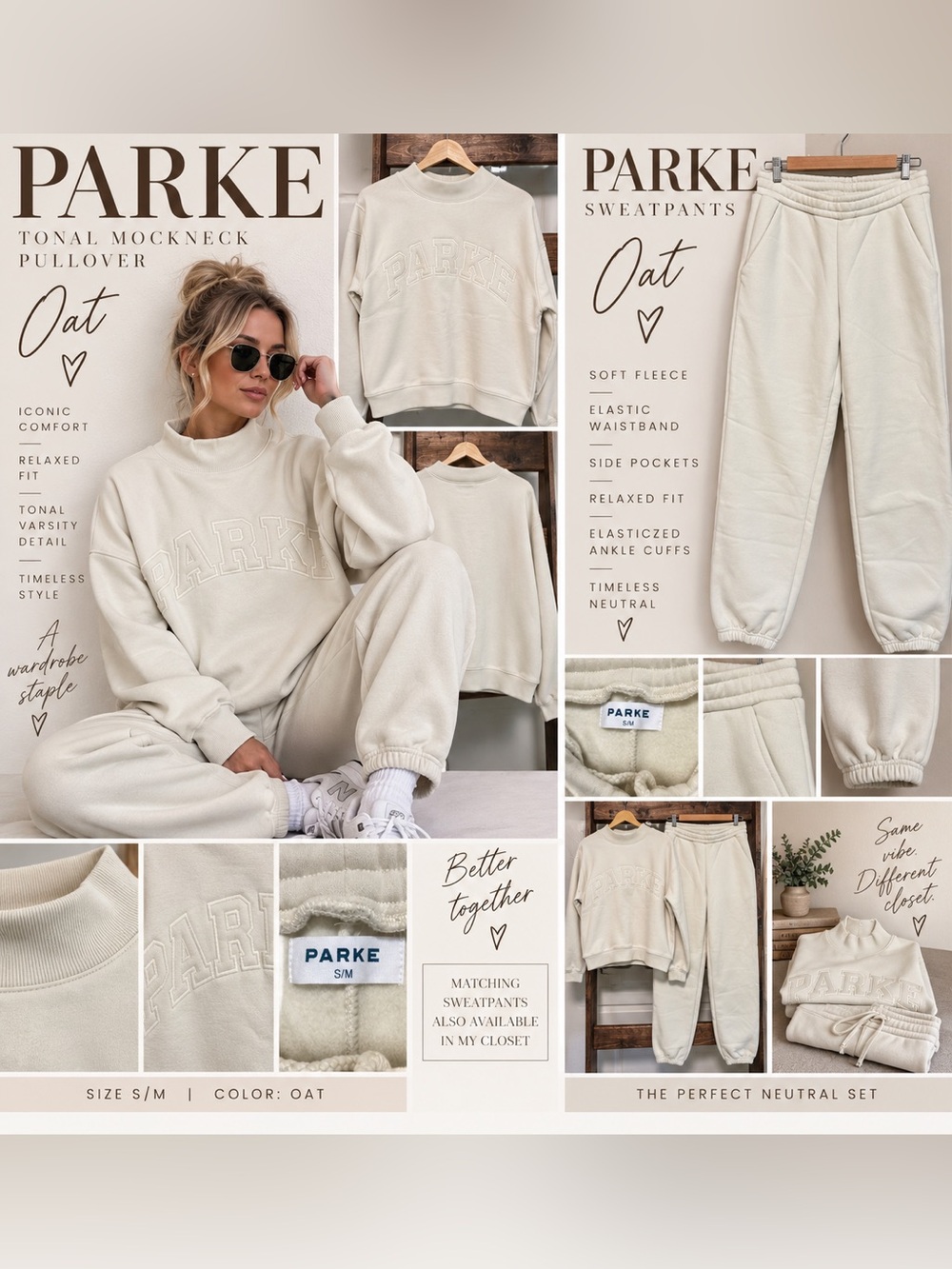 PARKE Tonal Varsity Fleece Mockneck Oat - S/M